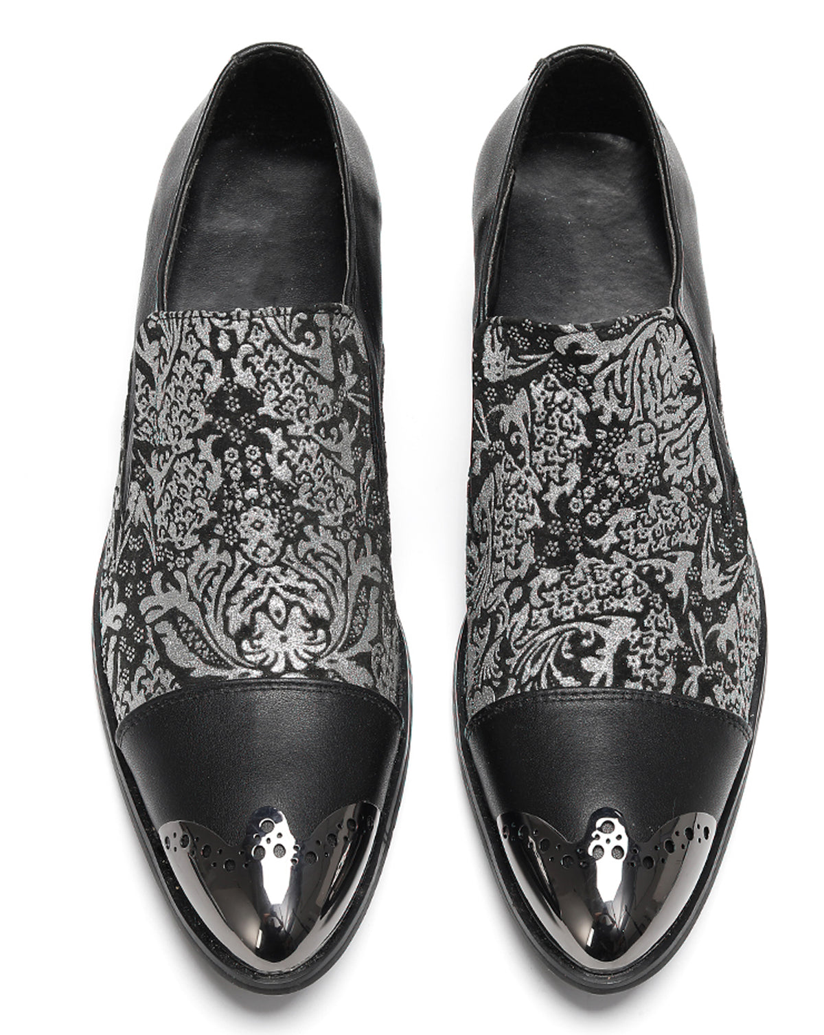 Mens Embroidered Brocade Pattern Slip-On Western Loafers