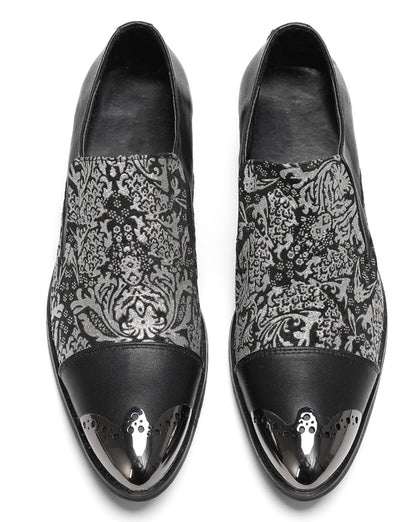 Mens Embroidered Brocade Pattern Slip-On Western Loafers