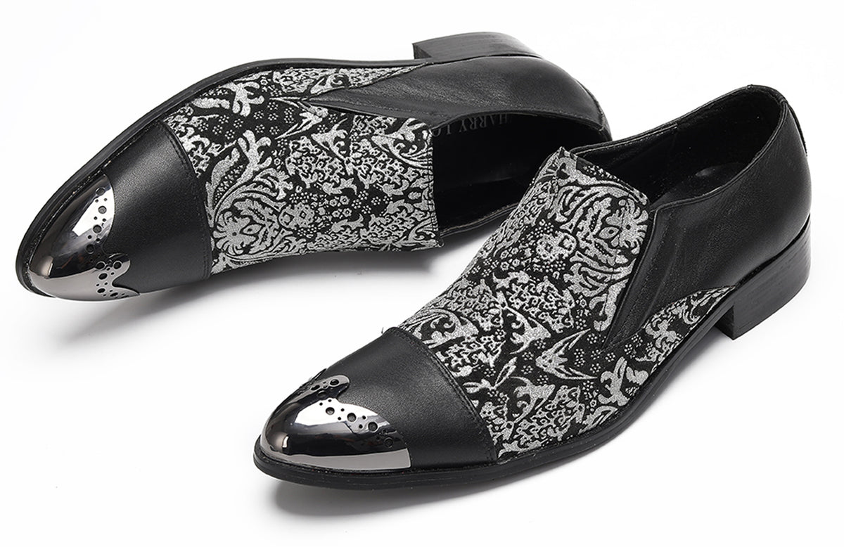 Mens Embroidered Brocade Pattern Slip-On Western Loafers