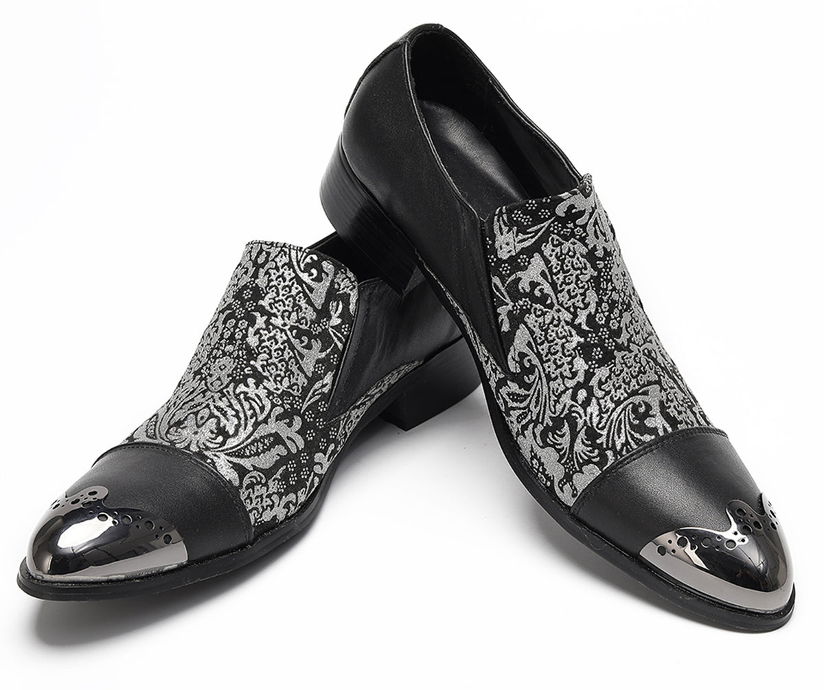Mens Embroidered Brocade Pattern Slip-On Western Loafers
