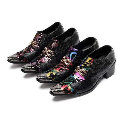 Mens Metal Tip Toe Chain Buckle Exotic Crocodile Pattern Western Loafers