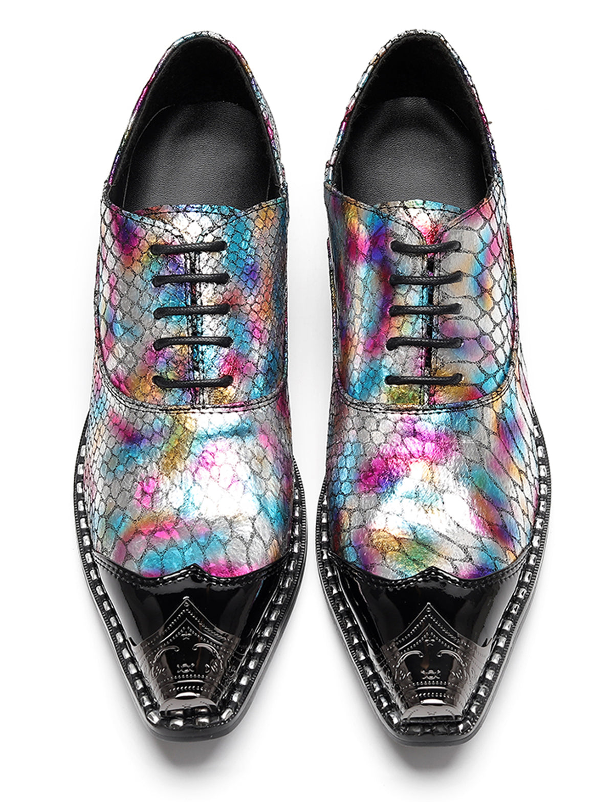 Mens Colorful Pattern Snake Print & Graffiti Design Western Oxfords