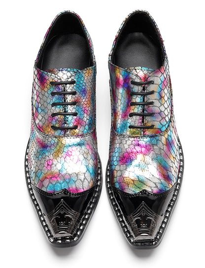 Mens Colorful Pattern Snake Print & Graffiti Design Western Oxfords