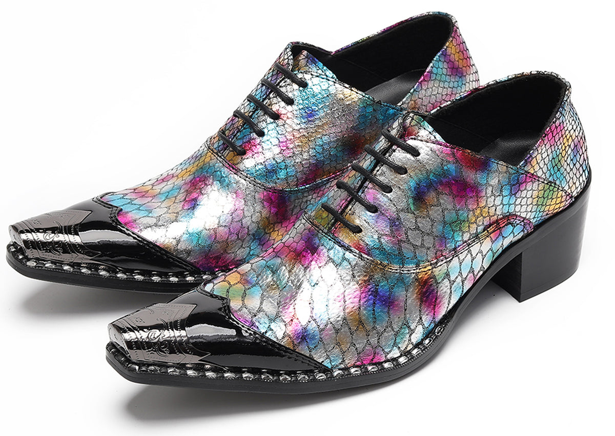 Mens Colorful Pattern Snake Print & Graffiti Design Western Oxfords