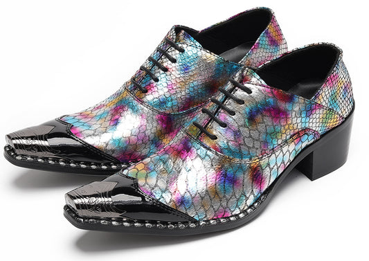 Mens Colorful Pattern Snake Print & Graffiti Design Western Oxfords