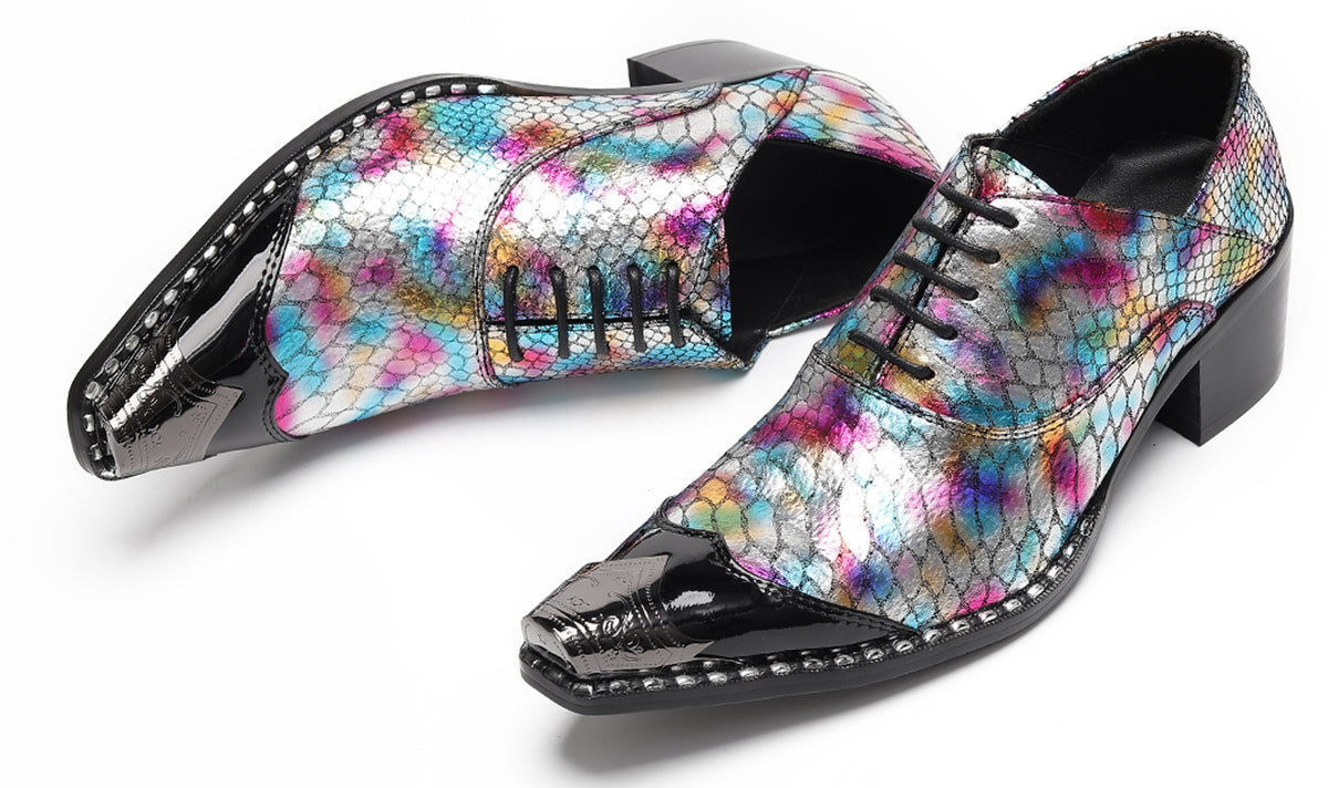 Mens Colorful Pattern Snake Print & Graffiti Design Western Oxfords