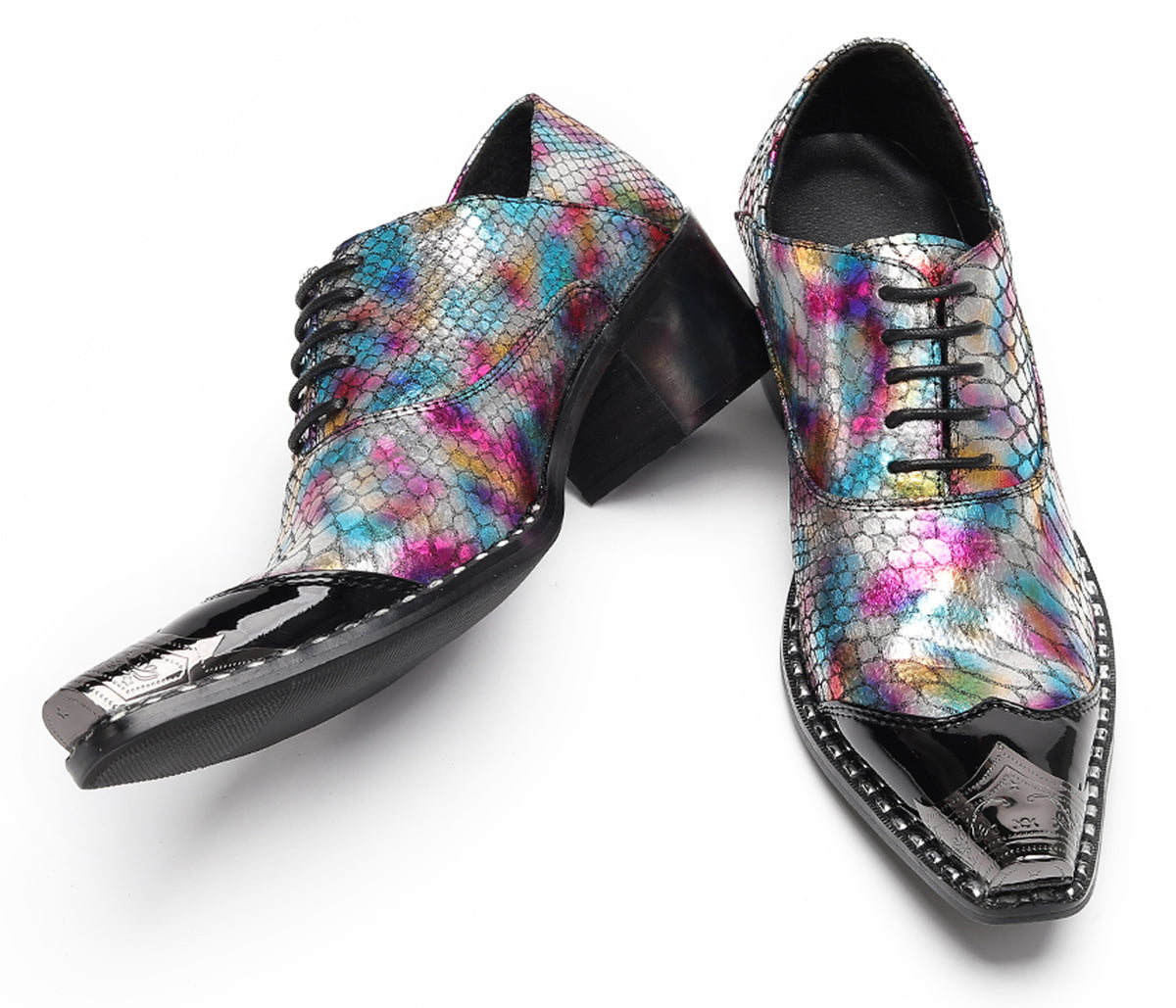 Mens Colorful Pattern Snake Print & Graffiti Design Western Oxfords