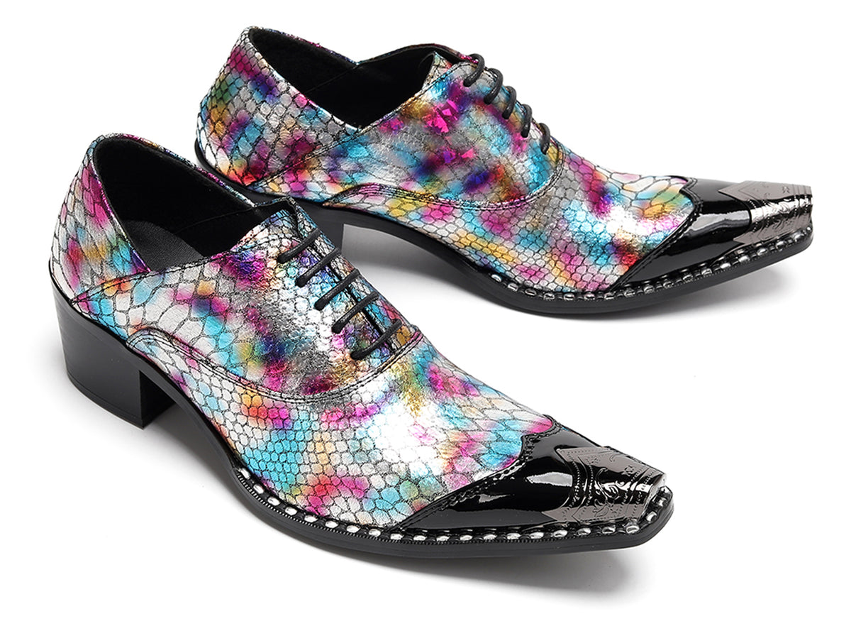 Mens Colorful Pattern Snake Print & Graffiti Design Western Oxfords