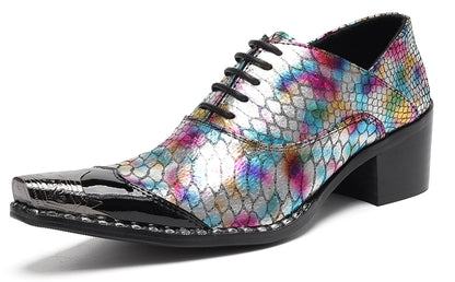 Mens Colorful Pattern Snake Print & Graffiti Design Western Oxfords