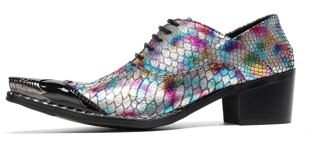Mens Colorful Pattern Snake Print & Graffiti Design Western Oxfords
