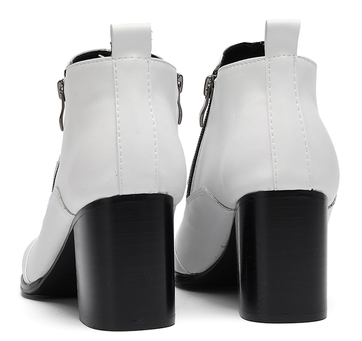 Mens Pointed Toe Zip Block Heel Chain Punk Ankle Boots