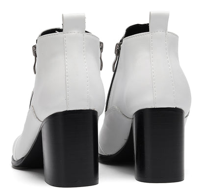 Mens Pointed Toe Zip Block Heel Chain Punk Ankle Boots