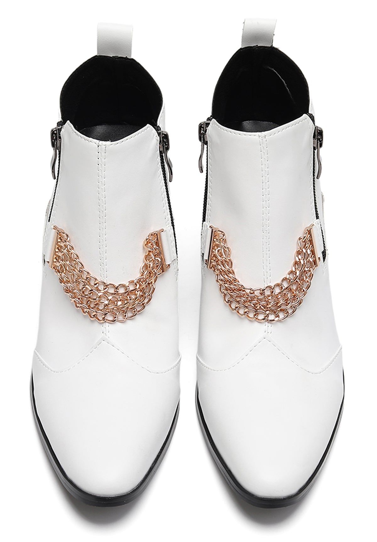 Mens Pointed Toe Zip Block Heel Chain Punk Ankle Boots