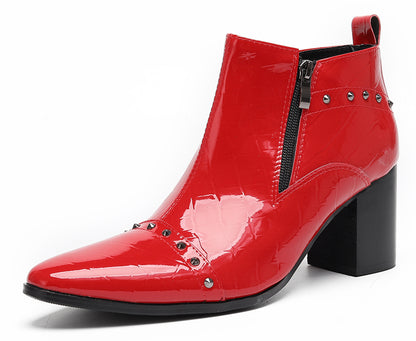 Mens Studded Block Heel Side Zip Rock Causal Dress Ankle Boots