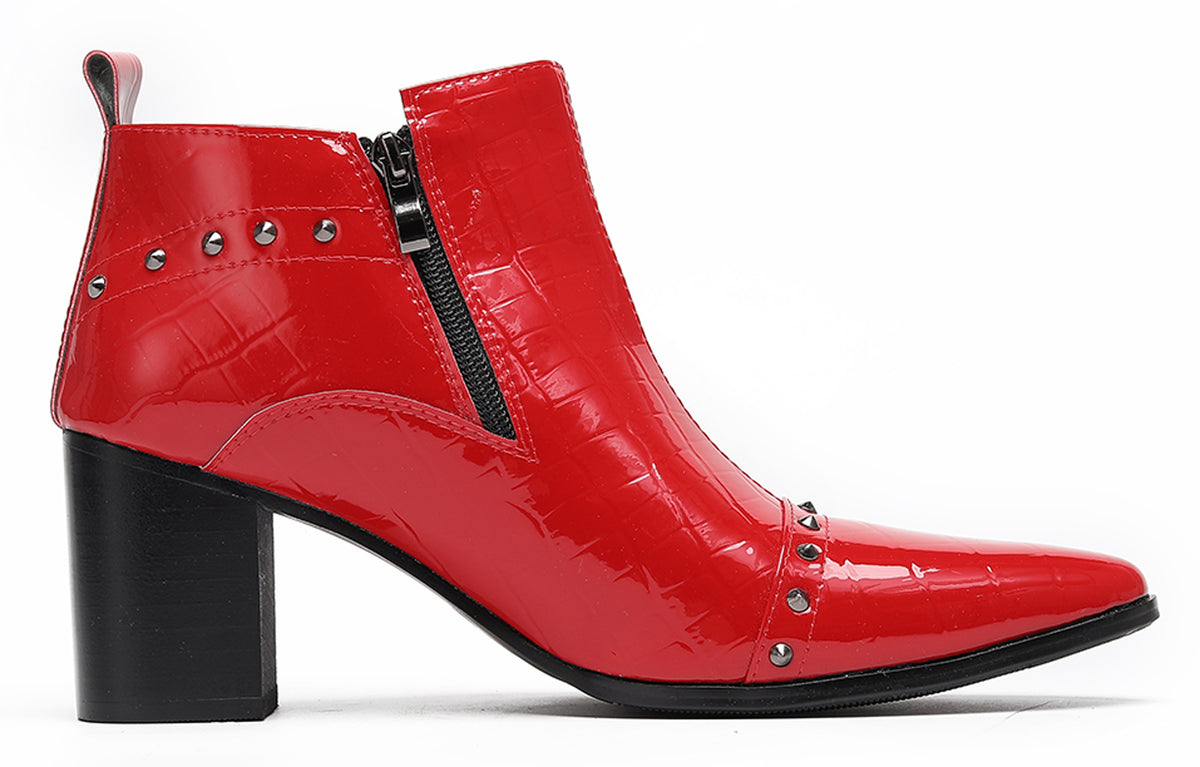 Mens Studded Block Heel Side Zip Rock Causal Dress Ankle Boots