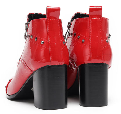 Mens Studded Block Heel Side Zip Rock Causal Dress Ankle Boots