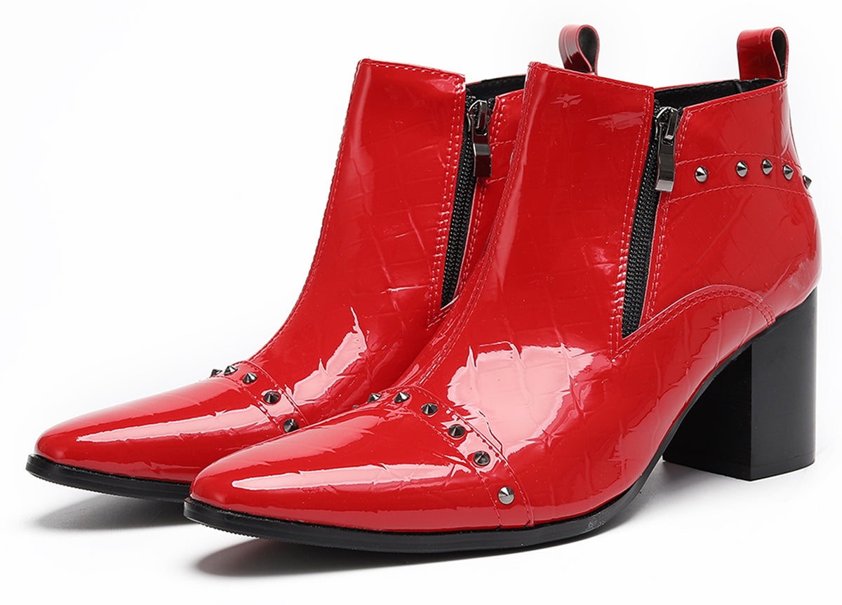 Mens Studded Block Heel Side Zip Rock Causal Dress Ankle Boots