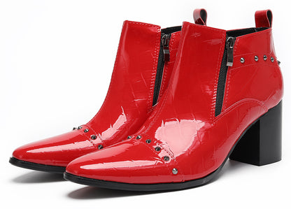 Mens Studded Block Heel Side Zip Rock Causal Dress Ankle Boots
