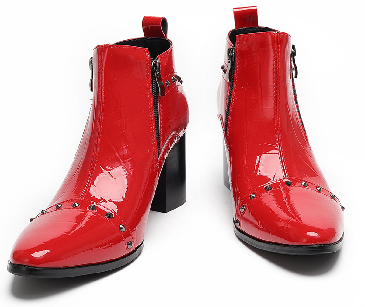 Mens Studded Block Heel Side Zip Rock Causal Dress Ankle Boots