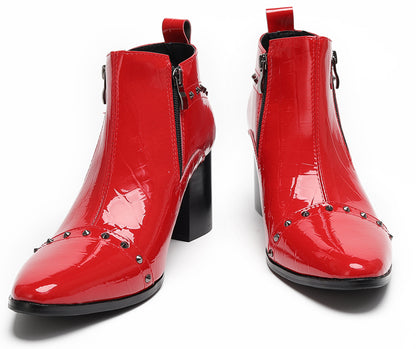 Mens Studded Block Heel Side Zip Rock Causal Dress Ankle Boots