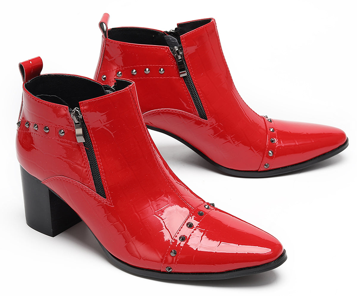 Mens Studded Block Heel Side Zip Rock Causal Dress Ankle Boots