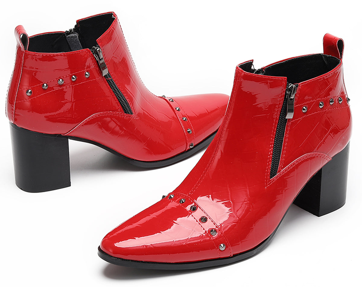 Mens Studded Block Heel Side Zip Rock Causal Dress Ankle Boots