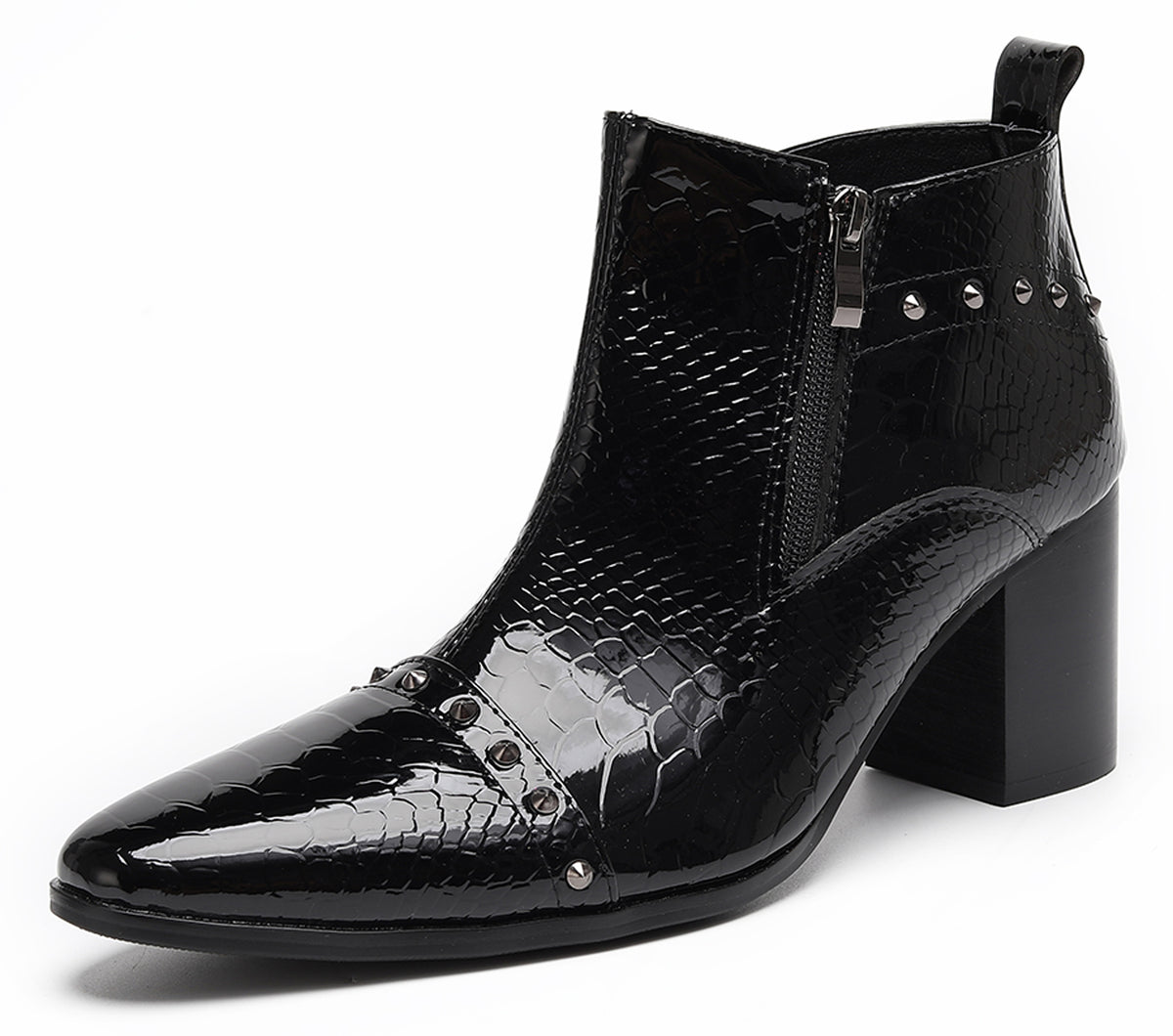 Mens Studded Block Heel Side Zip Rock Causal Dress Ankle Boots