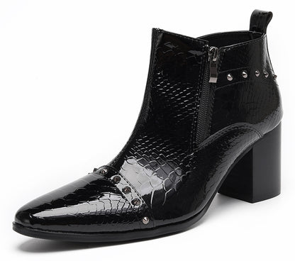 Mens Studded Block Heel Side Zip Rock Causal Dress Ankle Boots