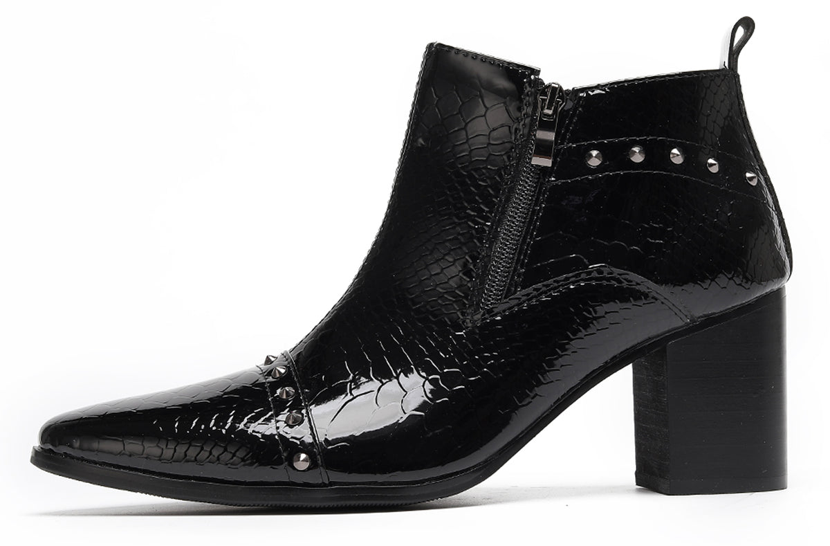 Mens Studded Block Heel Side Zip Rock Causal Dress Ankle Boots