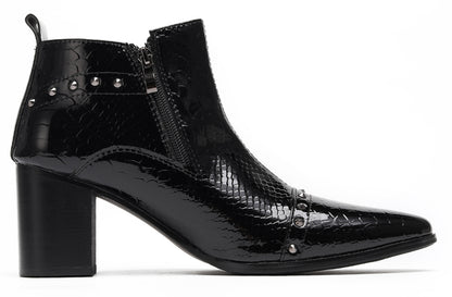Mens Studded Block Heel Side Zip Rock Causal Dress Ankle Boots
