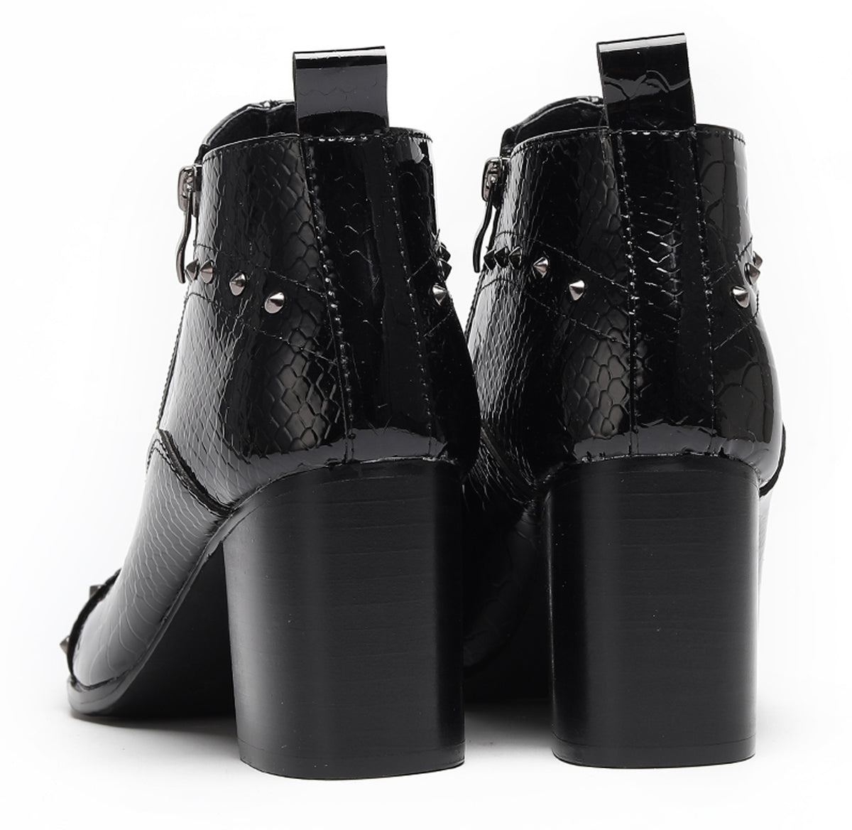 Mens Studded Block Heel Side Zip Rock Causal Dress Ankle Boots