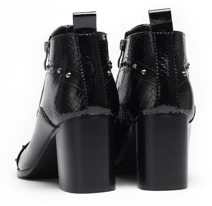 Mens Studded Block Heel Side Zip Rock Causal Dress Ankle Boots