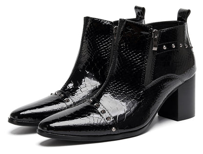 Mens Studded Block Heel Side Zip Rock Causal Dress Ankle Boots