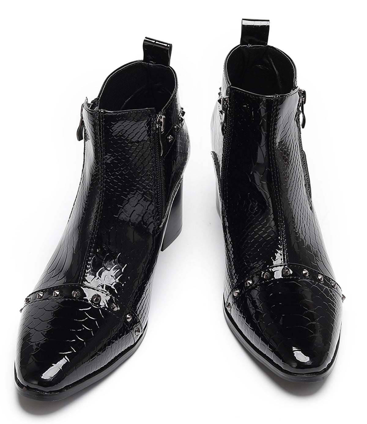 Mens Studded Block Heel Side Zip Rock Causal Dress Ankle Boots