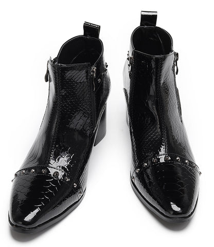 Mens Studded Block Heel Side Zip Rock Causal Dress Ankle Boots