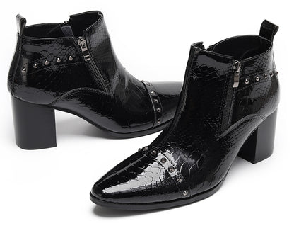 Mens Studded Block Heel Side Zip Rock Causal Dress Ankle Boots