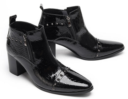 Mens Studded Block Heel Side Zip Rock Causal Dress Ankle Boots