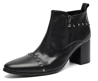 Mens Studded Block Heel Side Zip Rock Causal Dress Ankle Boots