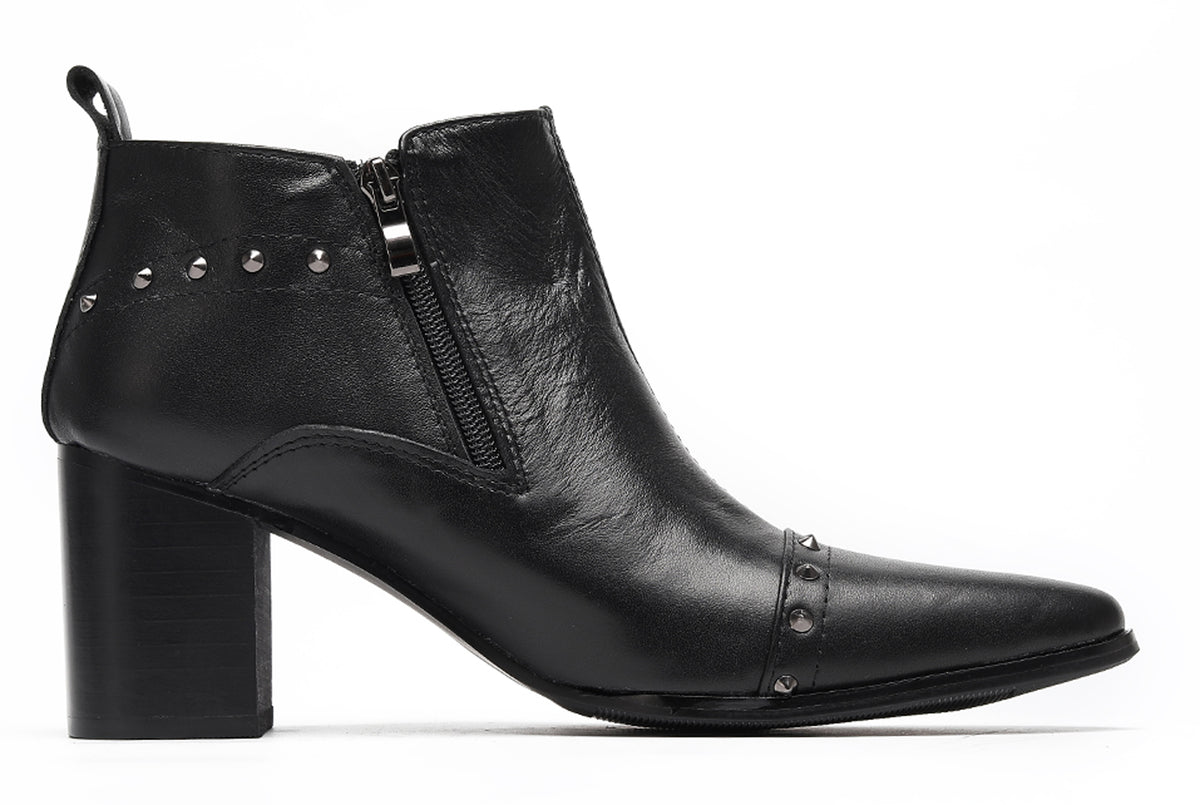 Mens Studded Block Heel Side Zip Rock Causal Dress Ankle Boots