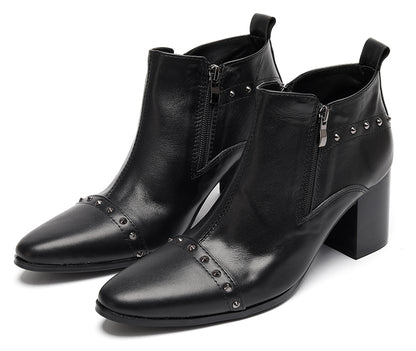 Mens Studded Block Heel Side Zip Rock Causal Dress Ankle Boots