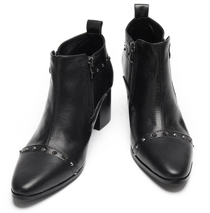 Mens Studded Block Heel Side Zip Rock Causal Dress Ankle Boots