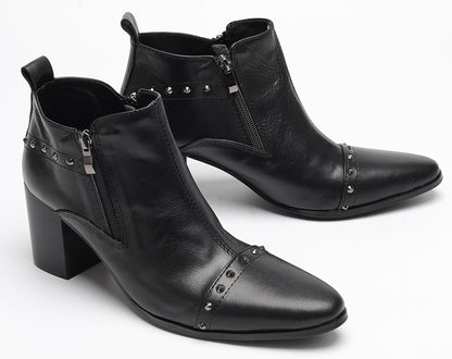 Mens Studded Block Heel Side Zip Rock Causal Dress Ankle Boots