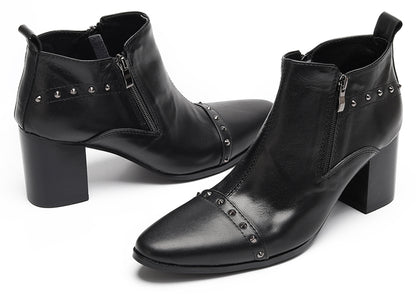 Mens Studded Block Heel Side Zip Rock Causal Dress Ankle Boots