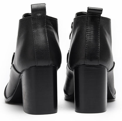 Mens Pointed Toe Zip Block Heel Chain Punk Ankle Boots