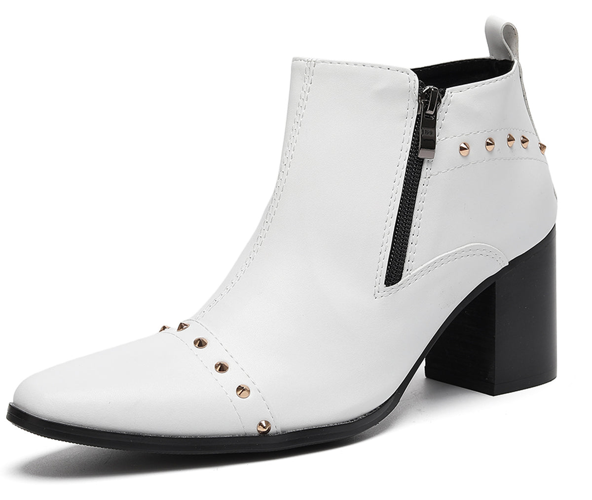 Mens Studded Block Heel Side Zip Rock Causal Dress Ankle Boots