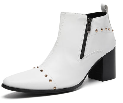 Mens Studded Block Heel Side Zip Rock Causal Dress Ankle Boots