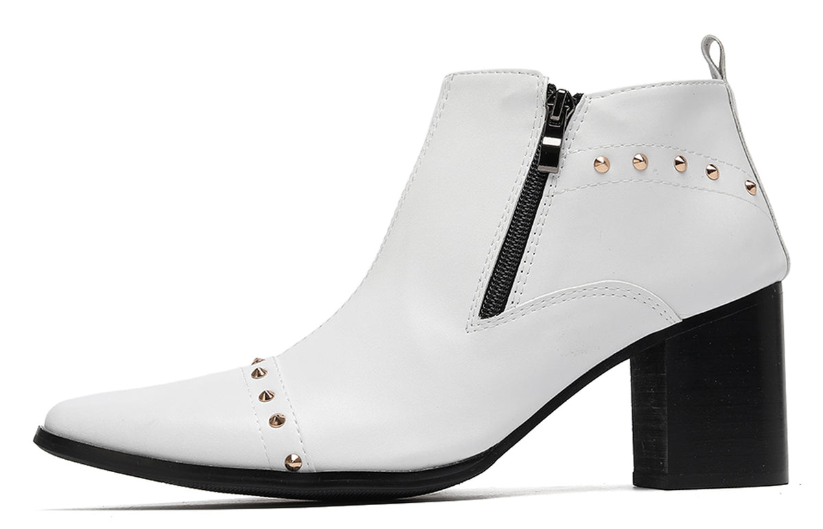 Mens Studded Block Heel Side Zip Rock Causal Dress Ankle Boots