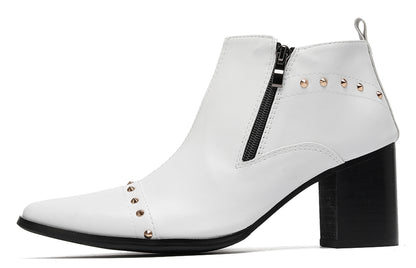 Mens Studded Block Heel Side Zip Rock Causal Dress Ankle Boots