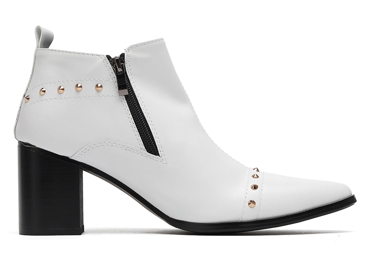 Mens Studded Block Heel Side Zip Rock Causal Dress Ankle Boots