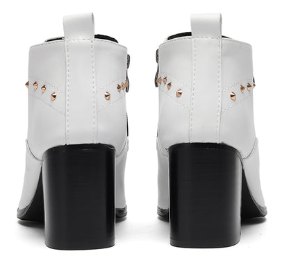 Mens Studded Block Heel Side Zip Rock Causal Dress Ankle Boots